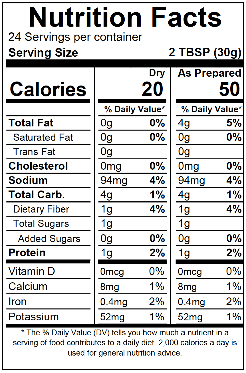 Lemon Dill Powdered Hummus Mix nutrition facts