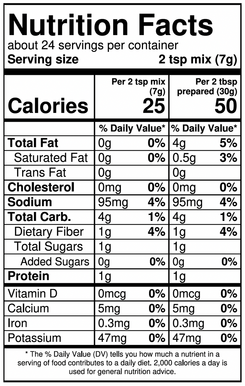 Spicy Harissa Red Pepper Powdered Hummus Mix nutrition facts