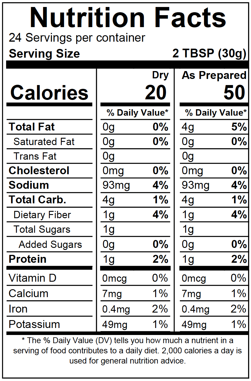 Roasted Garlic Powdered Hummus Mix nutrition facts